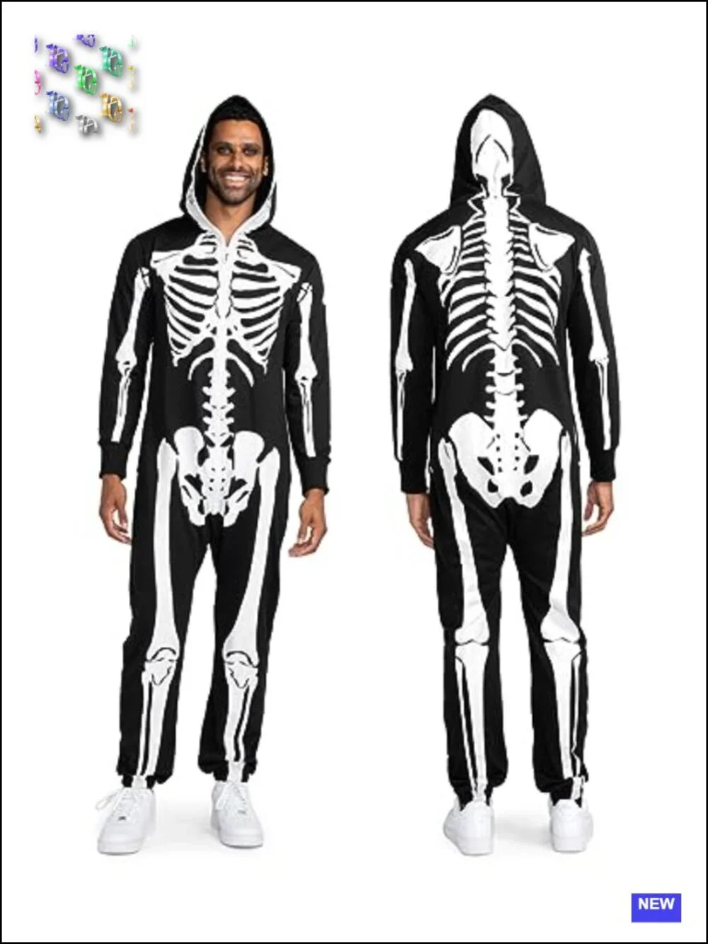 Men's Skeleton Jumpsuit Halloween Costume with Pockets